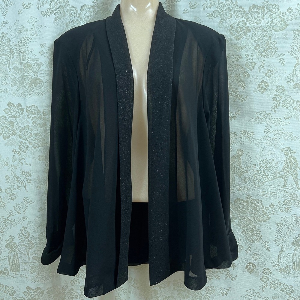 Another Thyme Wrap Kimono Vtg Gothic Black Holiday Sheer Glitter Trim Size 16